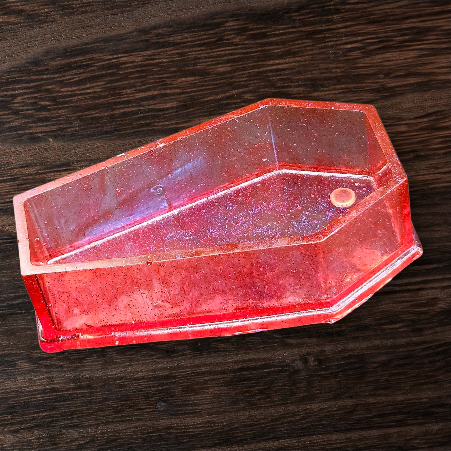 Bloody Stardust Coffin Tray – Red Resin with Fine Blue Glitter