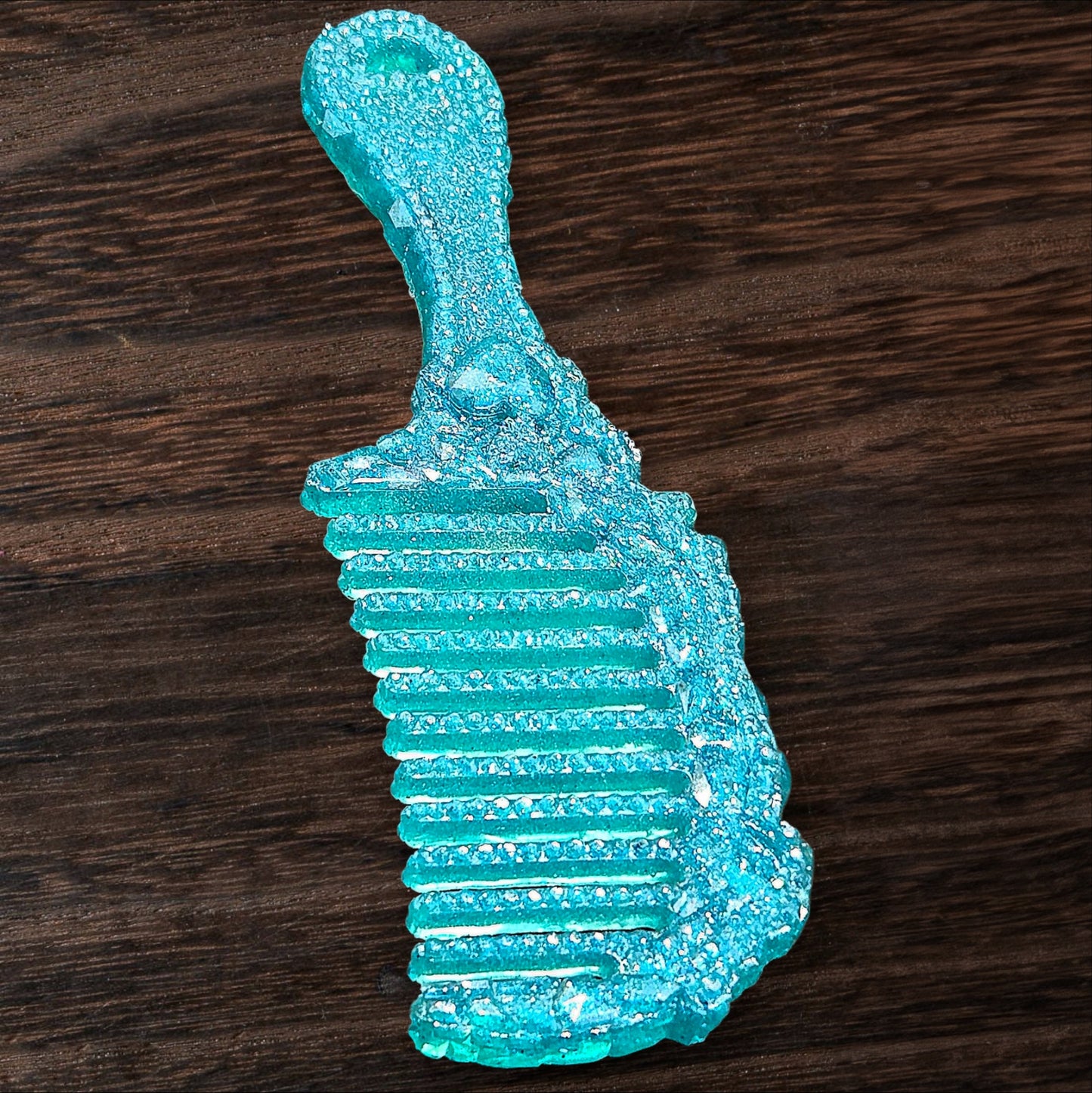 Sparkle-Infused Teal Decorative Crystal Comb