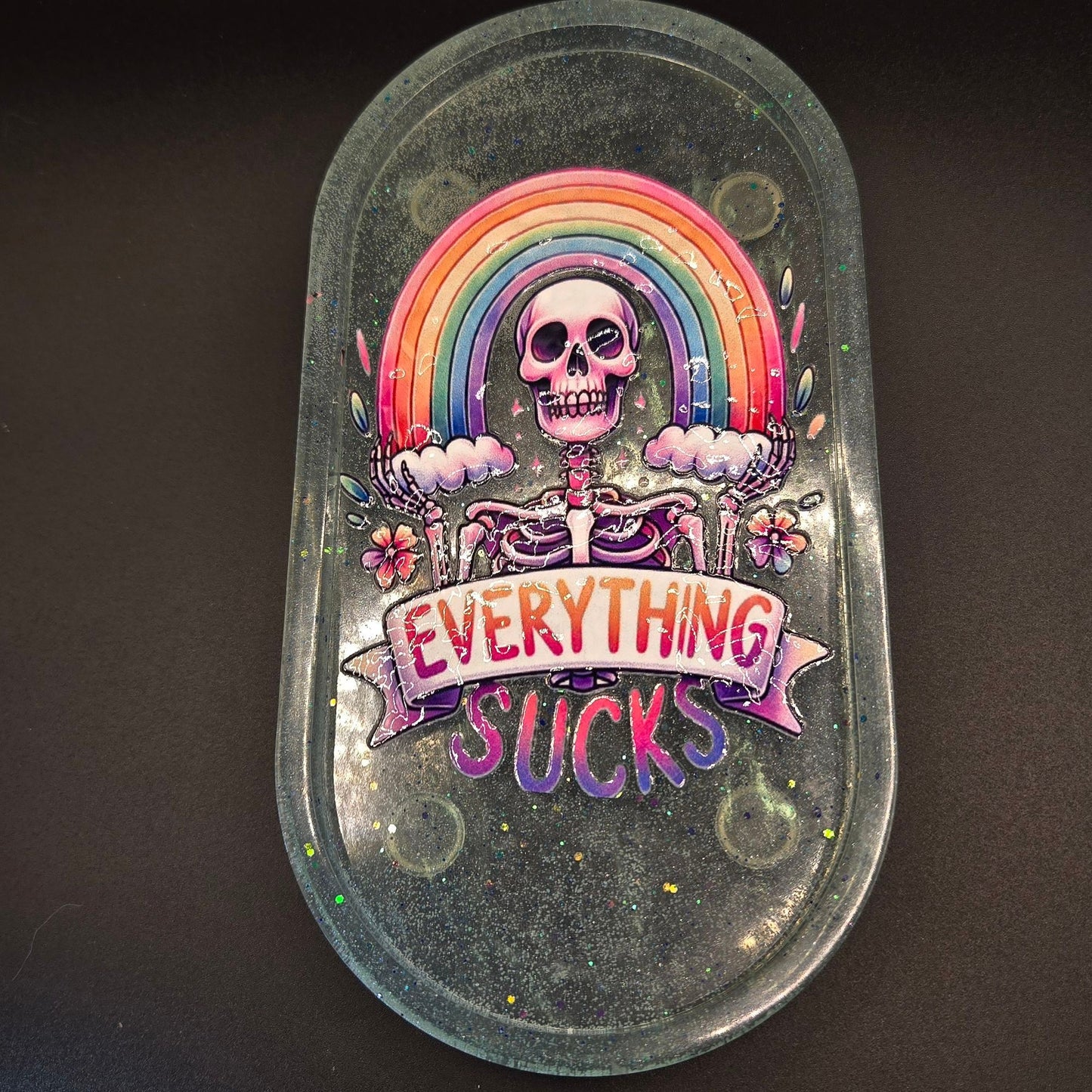 "Everything Sucks" Sparkly Skull & Rainbow Tray