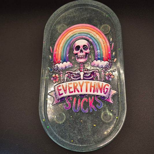 "Everything Sucks" Sparkly Skull & Rainbow Tray