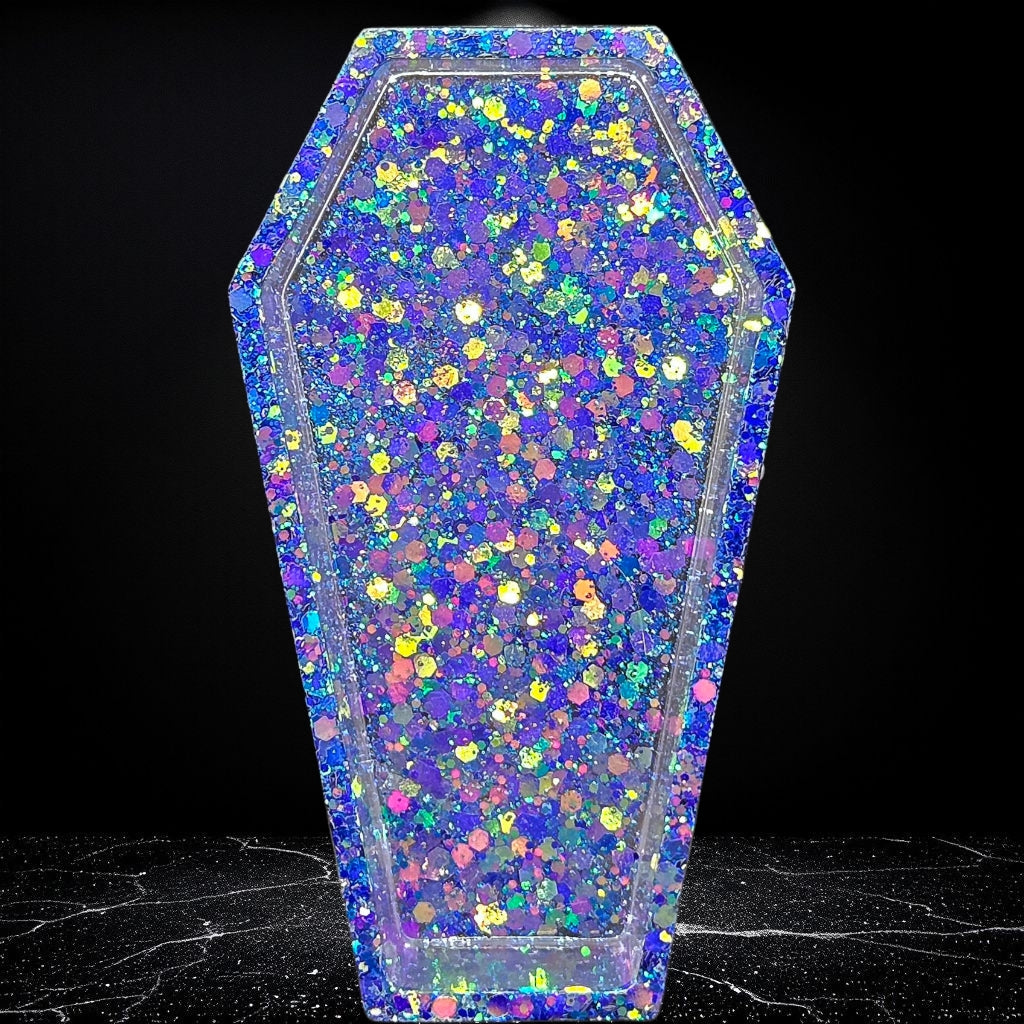 Color-Shifting Coffin Trinket Dish – Blue to Gold Glitter