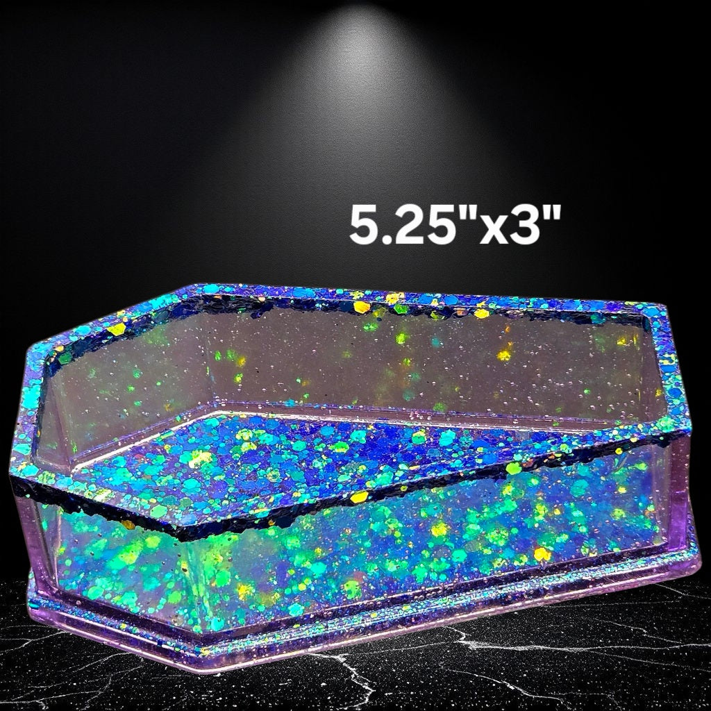 Color-Shifting Coffin Trinket Dish – Blue to Gold Glitter