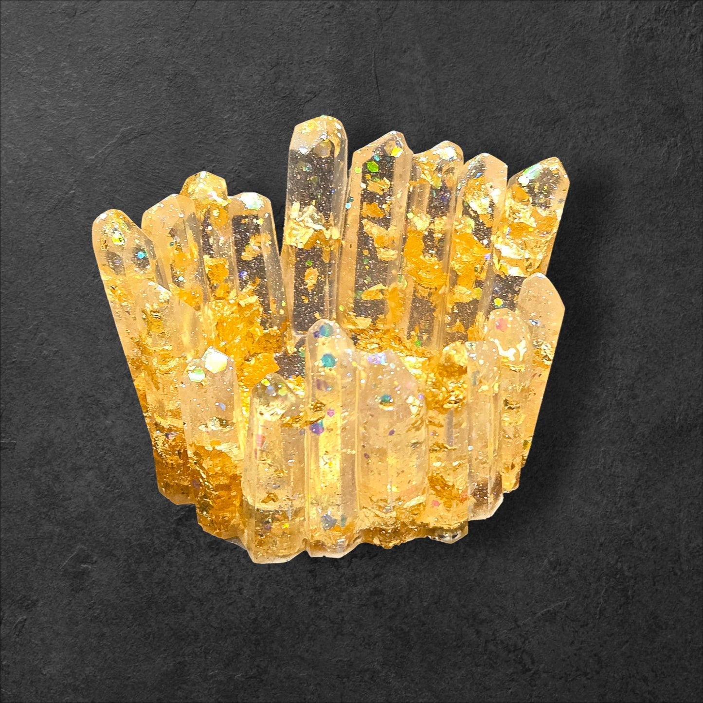 Crystal Cluster Gold Flake Tea Light Candle Holder