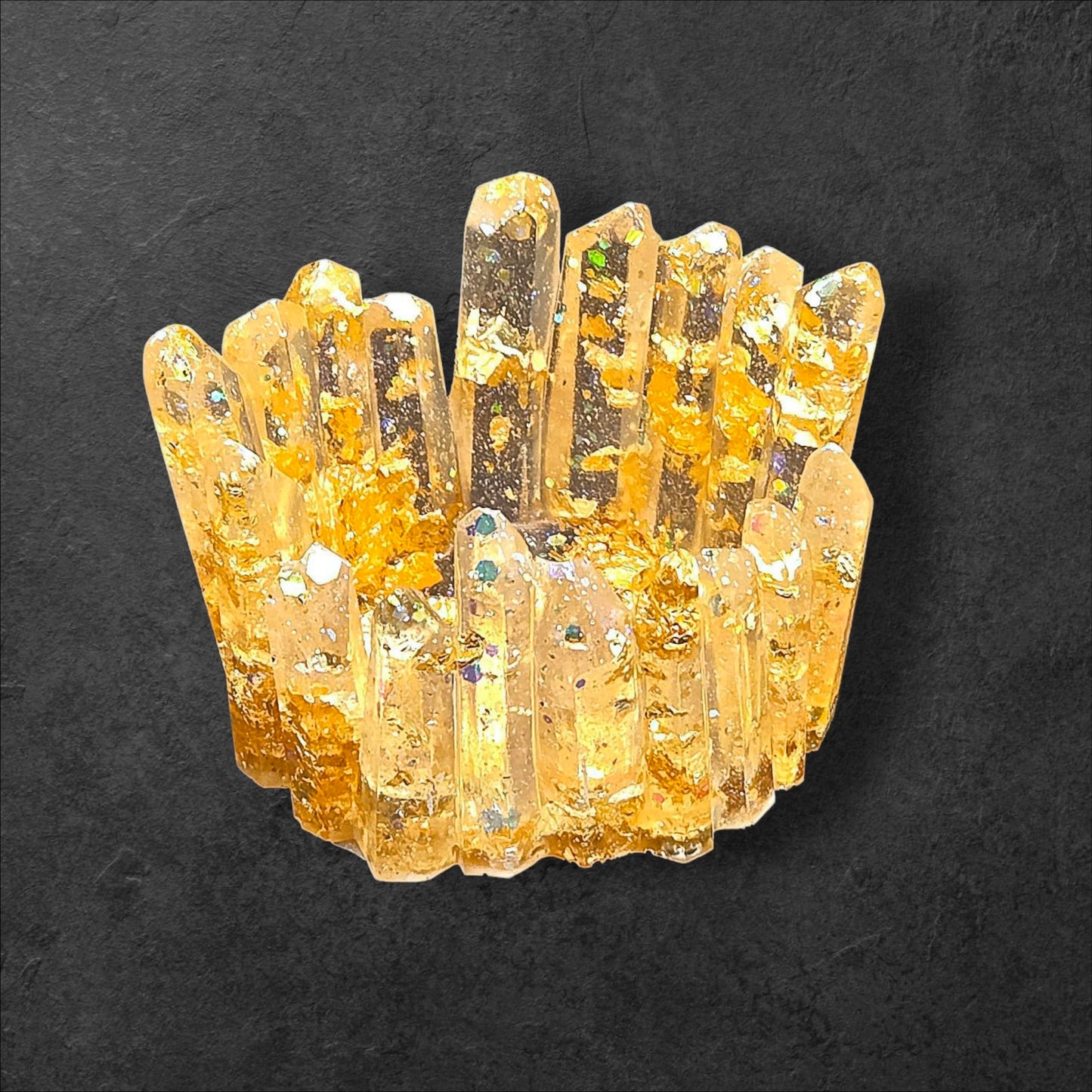 Crystal Cluster Gold Flake Tea Light Candle Holder