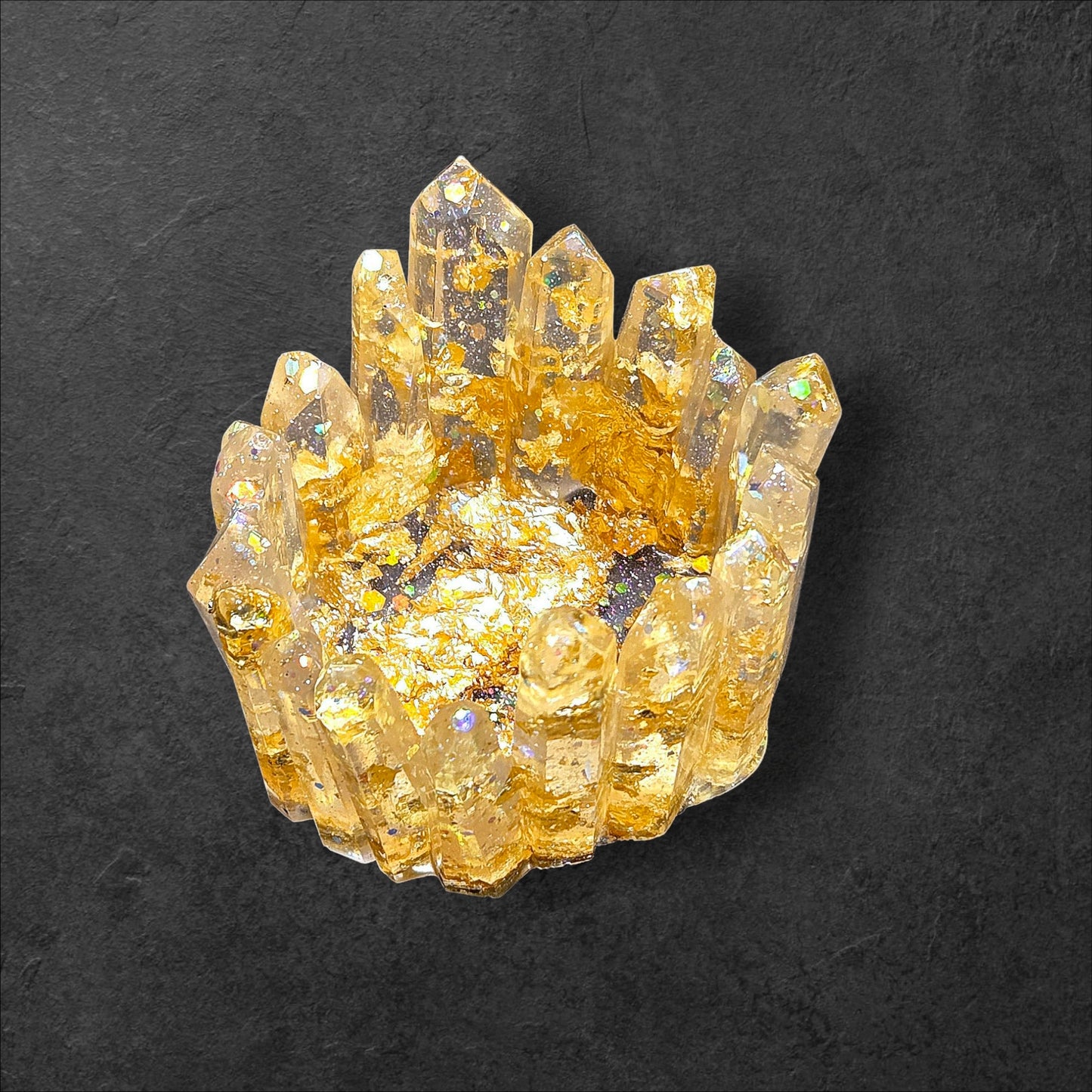 Crystal Cluster Gold Flake Tea Light Candle Holder