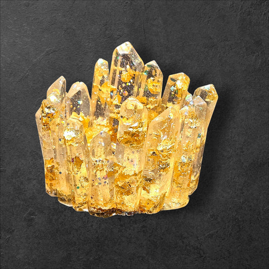 Crystal Cluster Gold Flake Tea Light Candle Holder