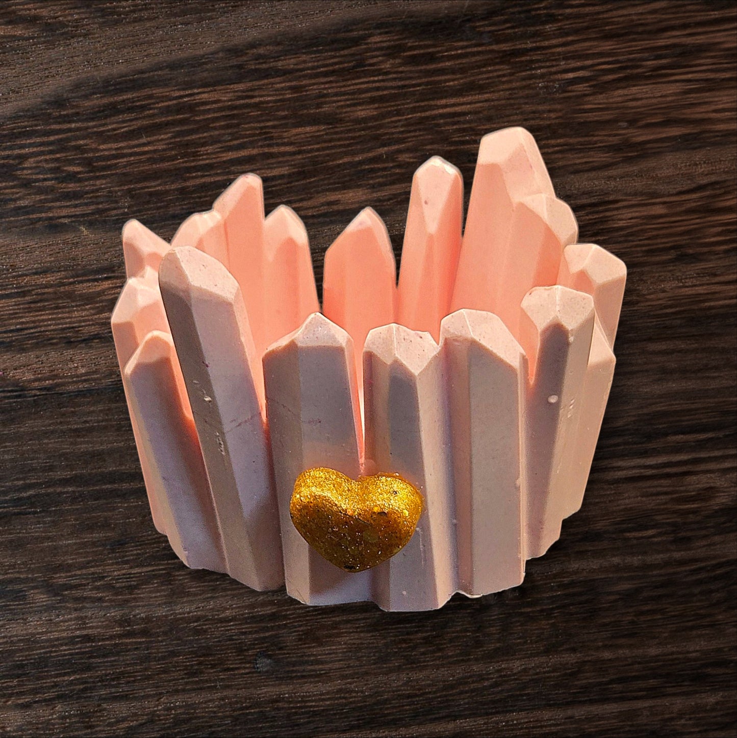 "Pink Power" Crystal Tea Light Holder with Gold Heart