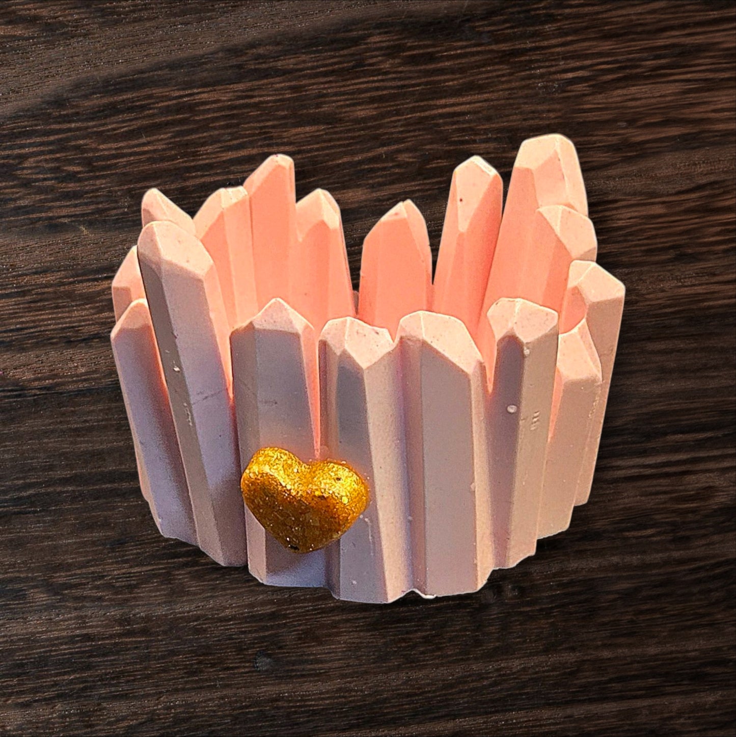 "Pink Power" Crystal Tea Light Holder with Gold Heart