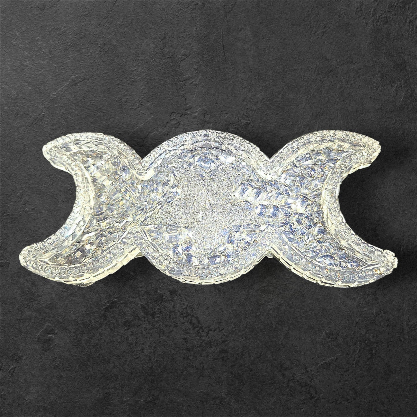 Triple Moon Goddess Crystal Tray – Clear Resin with Faceted Shine