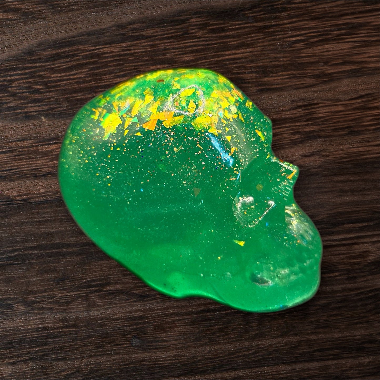 Emerald Glitter Dump Skull- Large