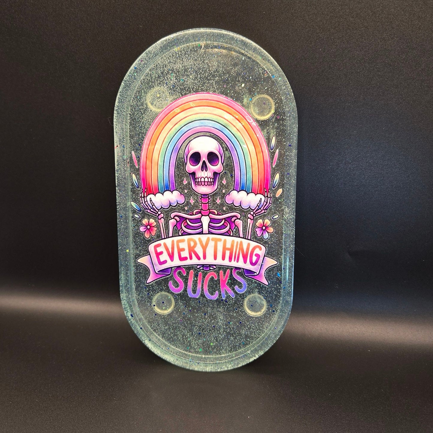 "Everything Sucks" Sparkly Skull & Rainbow Tray