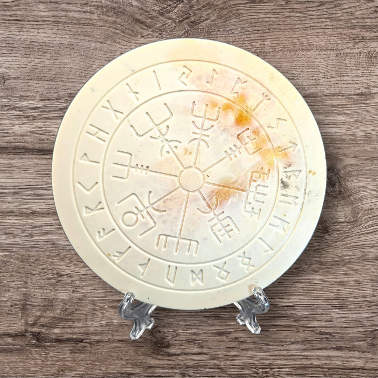 Golden Sunstone Cream Vegvisir Rune Circle Coaster