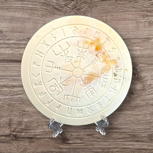 Golden Sunstone Cream Vegvisir Rune Circle Coaster