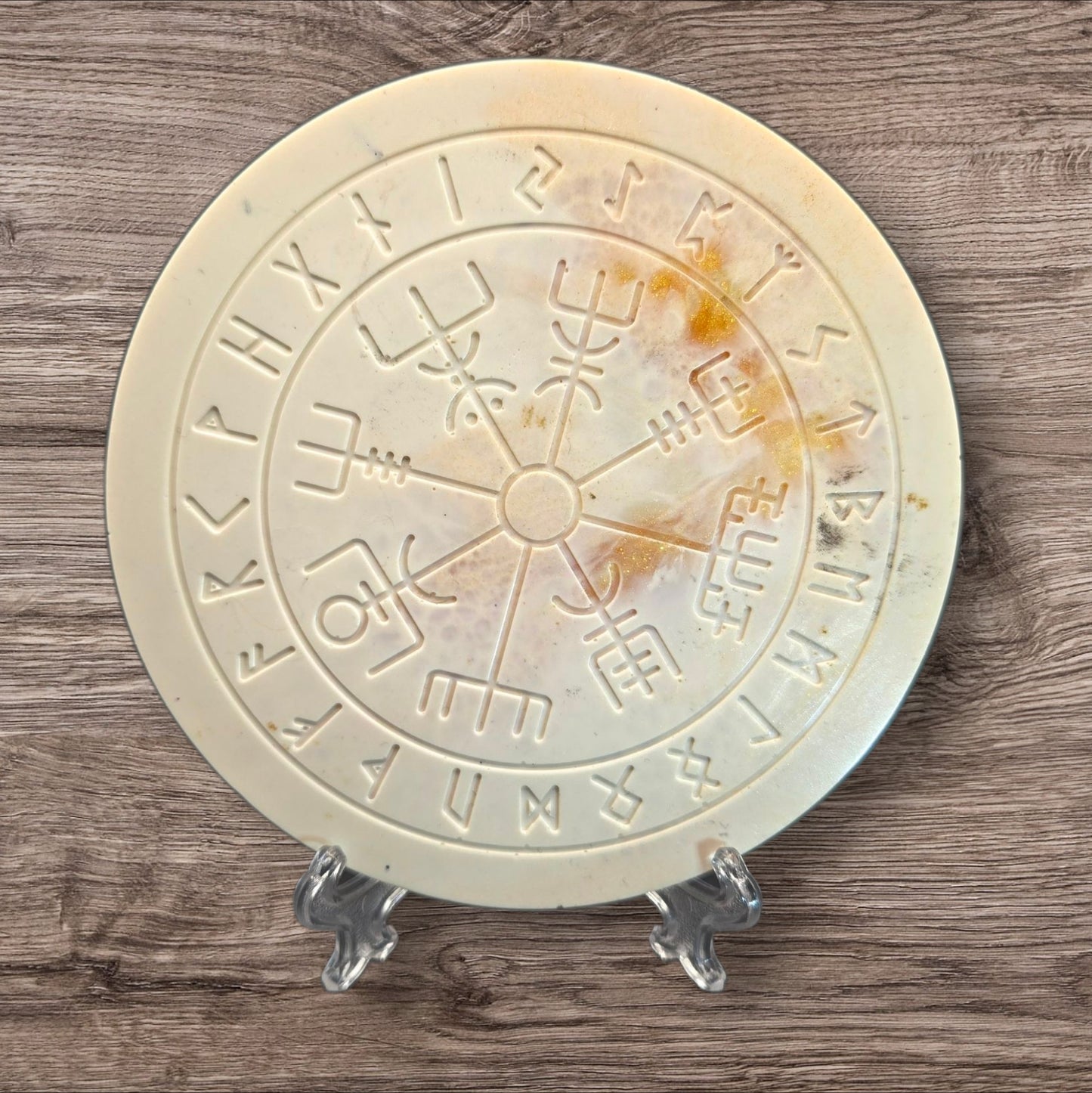 Golden Sunstone Cream Vegvisir Rune Circle Coaster